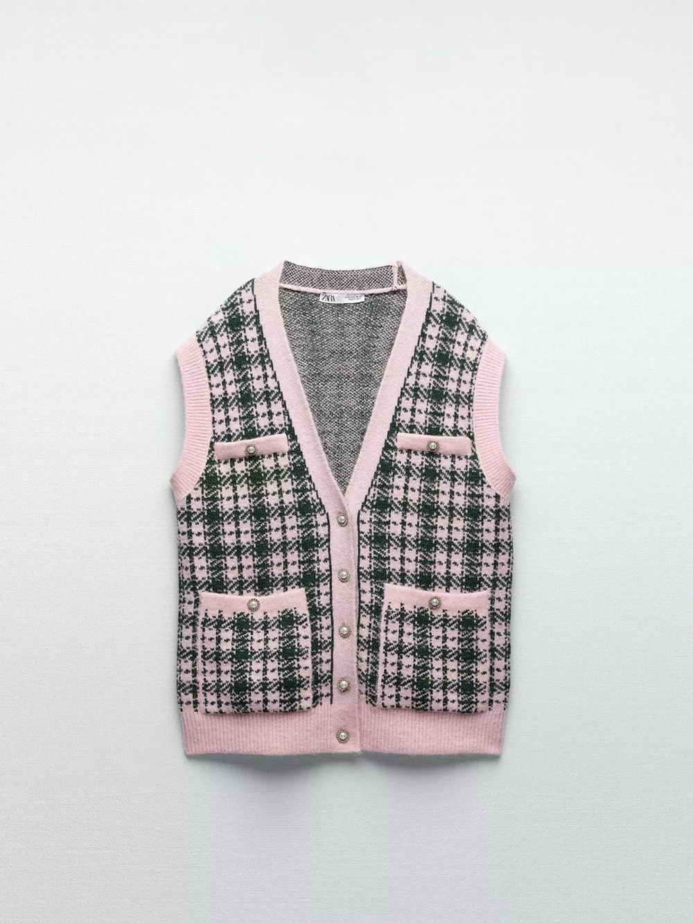 ZARA NWT PINK PLAID KNIT VEST BRAND NEW PREPPY